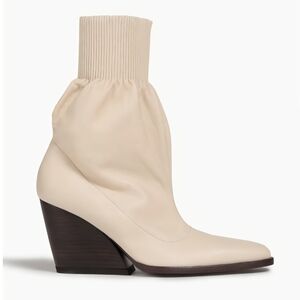 Kenzo Billow Leather Italian Ankle Boots In Ecru w/ Pointed Toe and Stacked Heel